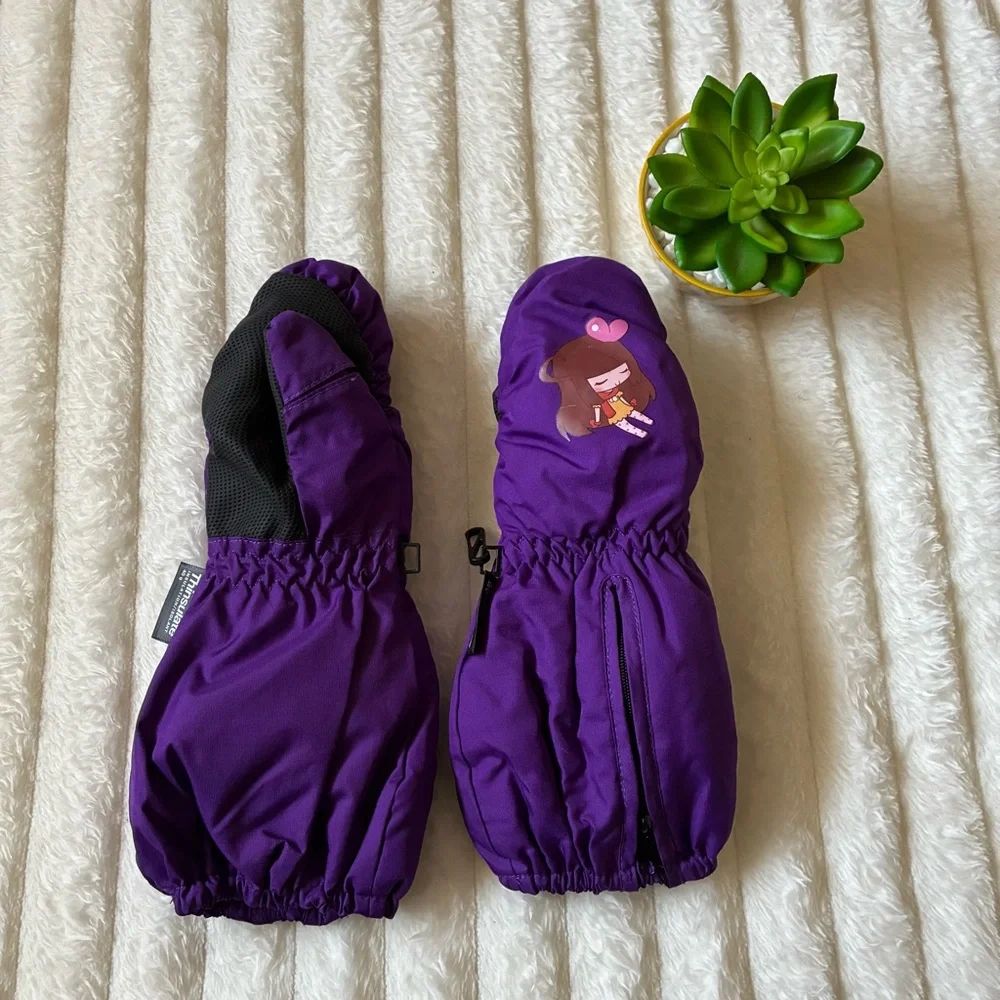 Purple Kids Insulated Snow Mittens 3M Thinsulate 40g Fleece Lined Grip Palm S